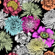 Flowers Pencil Drawing Seamless Pattern