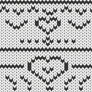 Knitted hearts vector illustration black and white