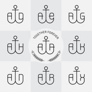 Monograms or logotype with anchor and letters Vector line icons