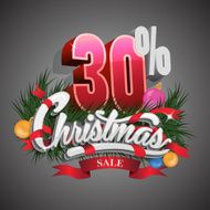 Christmas sale 30 percent on grey background vector illustration