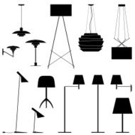Set of different lamps Black silhouette floor table and sconce