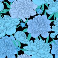 beautiful seamless background blue peonies with green leaves and buds