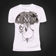 T-shirt print design with hand-drawn mehendi elephant head