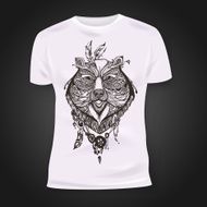 T-shirt print design with hand-drawn mehendi bear head