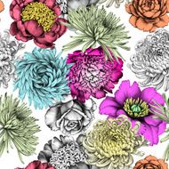 Flowers Pencil Drawing Seamless Pattern N2