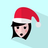 Woman head with Santa&#039;s hat flat icon