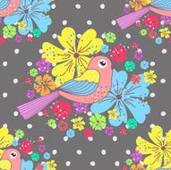 Seamless pattern with birds and flowers N16