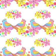 Seamless pattern with birds and flowers on a white background N2