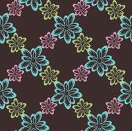 Seamless pattern of colorful flowers on a dark background
