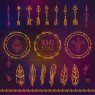 Set of hand draw design elements in a boho style