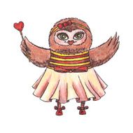 Cute owl in a dress Watercolor vector N3