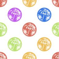 Yellow Green and Blue Beach Umbrella Pattern on White Backgroun
