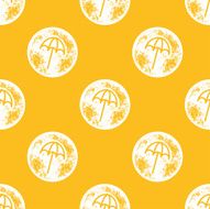 White Beach Umbrella Pattern on Yellow Background