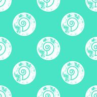 White Sea Shell Pattern on Green Background