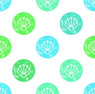Green and Blue Sea Shell Pattern on White Background