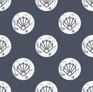 White Sea Shell Pattern on Blue Background