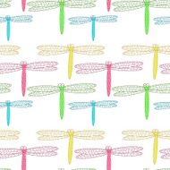 Seamless background of colorful dragonflies on a white N2