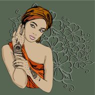 portrait of pretty indian ethnic Girl in traditional turban N3