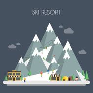 Ski Resort Mountain landscapes Vector flat