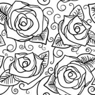 Vector Black and White Roses Seamless Pattern