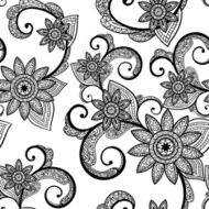 Vector Black and White Lace Flower Seamless Pattern