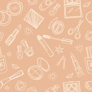Seamless pattern with cosmetics beauty accessories hearts and