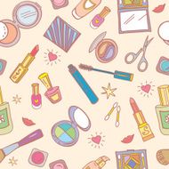 Seamless pattern with cosmetics beauty accessories hearts and N2