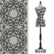 Vector seamless geometric pattern with vintage tailor&#039;s dummy for