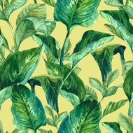 Watercolor Seamless Background with Tropical Leaves N2