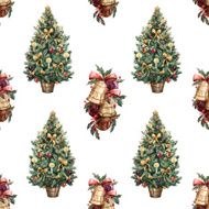 Watercolor Christmas tree pattern N3