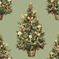 Watercolor Christmas tree pattern N4