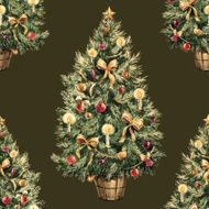 Watercolor Christmas tree pattern N5