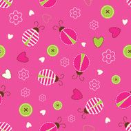 Seamless pattern with dladybugs buttons and flowers