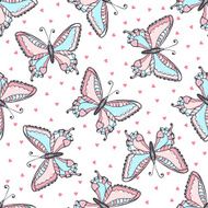 Butterflies seamless pattern in doodle style Hand drawn butterfly