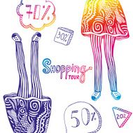 Colorful illustration with sales elements and legs of woman N2