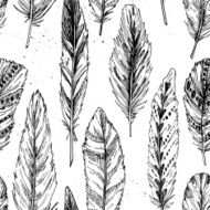 Seamless pattern Hand drawn vector vintage illustration - Feathers N4