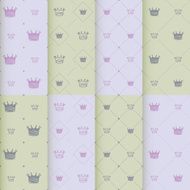 Hand drawn crown on red background seamless pattern