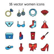 Woman accessories icons set of cosmetics clothes N2