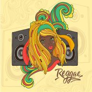 Vector illustration with reggae girl and stereo system