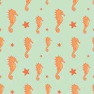 orange seahorse and starfish seamless pattern background illustration