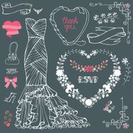 Bridal shower Dress Floral Decor element set Outline