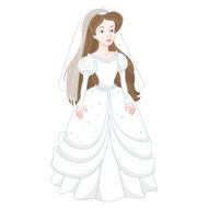 Beautiful brunette bride gentle princess in white wedding dress