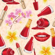 Seamless pattern Highly detailed cosmetics icons set