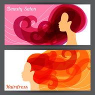 Woman silhouette with curly hair on banners for hairdressing salon