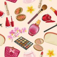 Seamless pattern Highly detailed cosmetics icons set N2