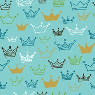 Crowns vector seamless pattern on pastel background N2