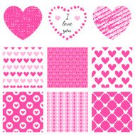 Set of hand-drawn textures heart shapes and romantic pattern
