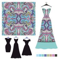 Dress silhouette with tribal seamless pattern Fashion set