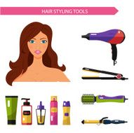 Flat vector cosmetics icons set of hair styling tools