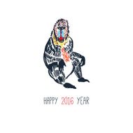 Happy new year postcard Mandrill hand drawn print